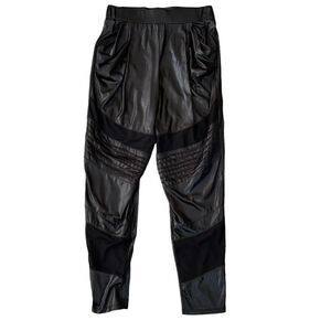 Rachel Zoe black coated moto skinny pants with mesh detail size 8